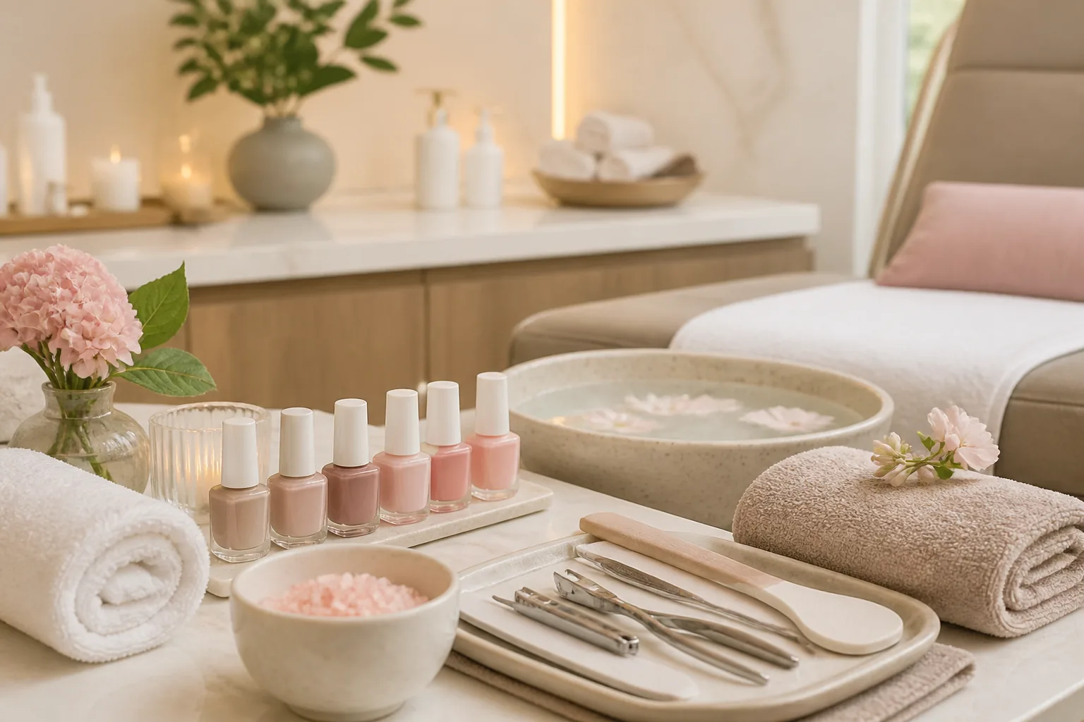 Hand, foot and nail grooming with simple polish, careful prep and spa-level cleanliness.